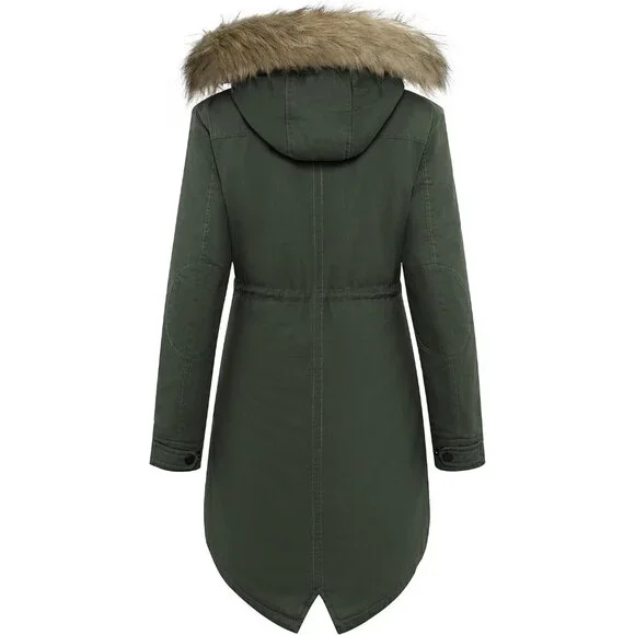 Women's Winter Thicken Fleece Jacket Fur Hooded Military Parka Coat